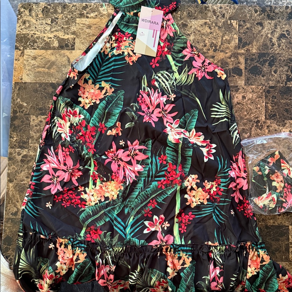 Wonder Nation Kids Floral Casual Dress - Black and Pink